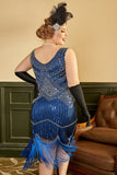 Royal Blue Plus Taille 1920s Robe avec Franges