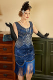 Royal Blue Plus Taille 1920s Robe avec Franges