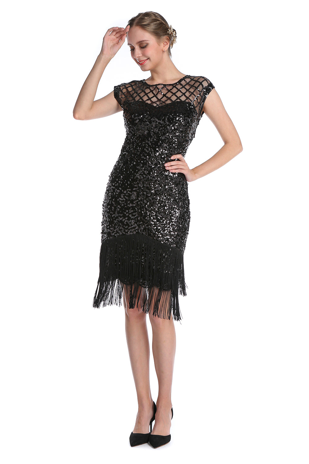 Robe Rose Sequin Gatsby 1920s Flapper
