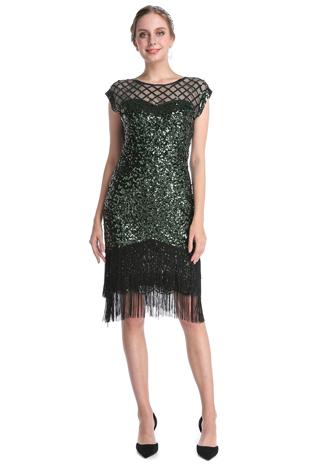 Robe de sequin vert foncé des années 1920