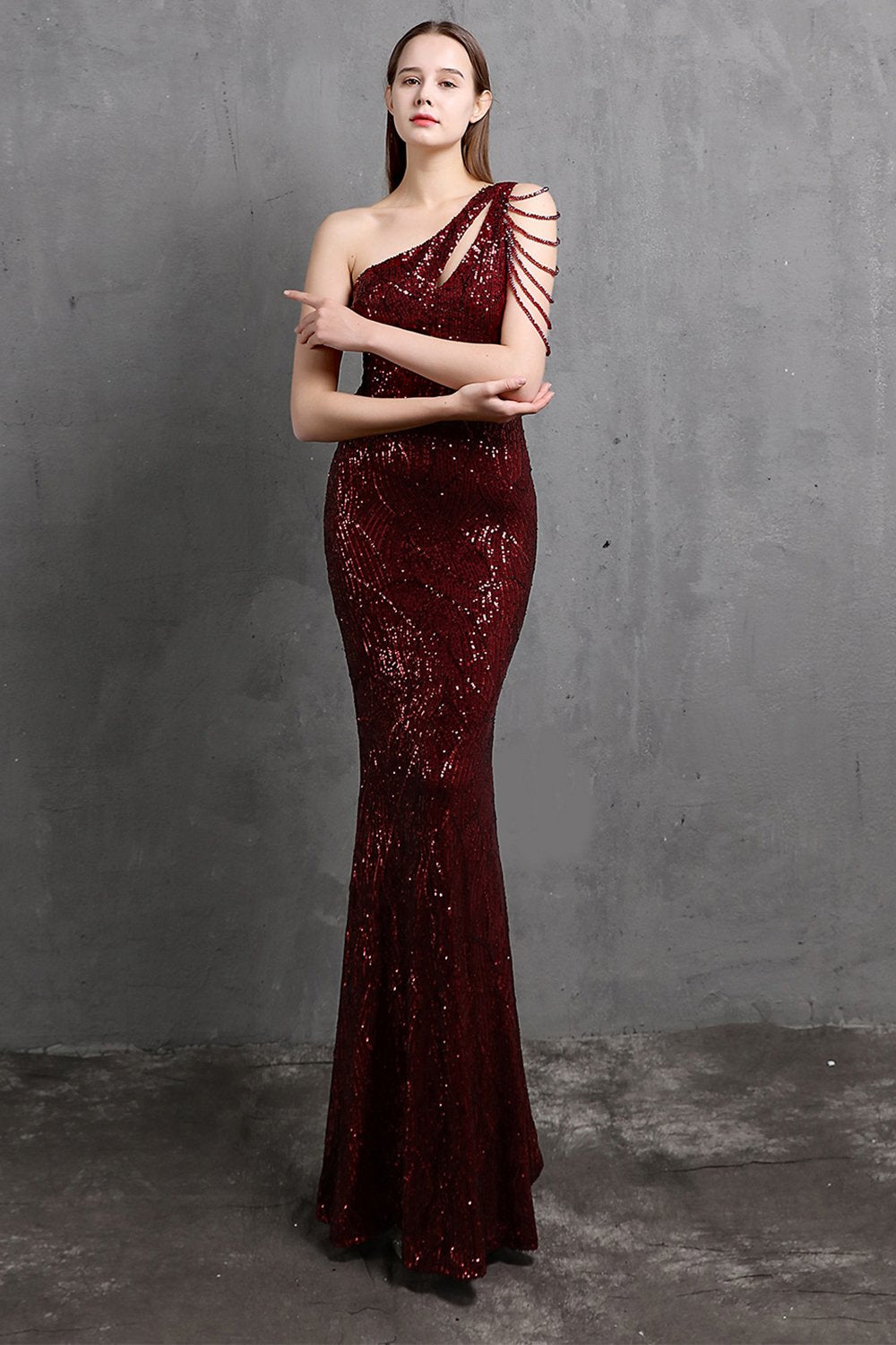 Robes de bal sirène dorées à une épaule à paillettes