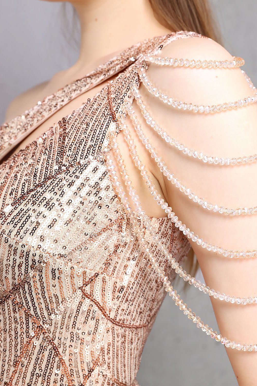 Robes de bal sirène dorées à une épaule à paillettes