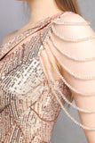 Robes de bal sirène dorées à une épaule à paillettes