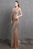 Robes de bal sirène dorées à une épaule à paillettes