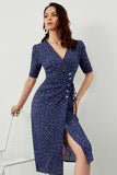Navy Polka Dots Midi Summer Wrap Robe
