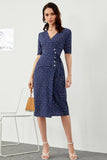 Navy Polka Dots Midi Summer Wrap Robe