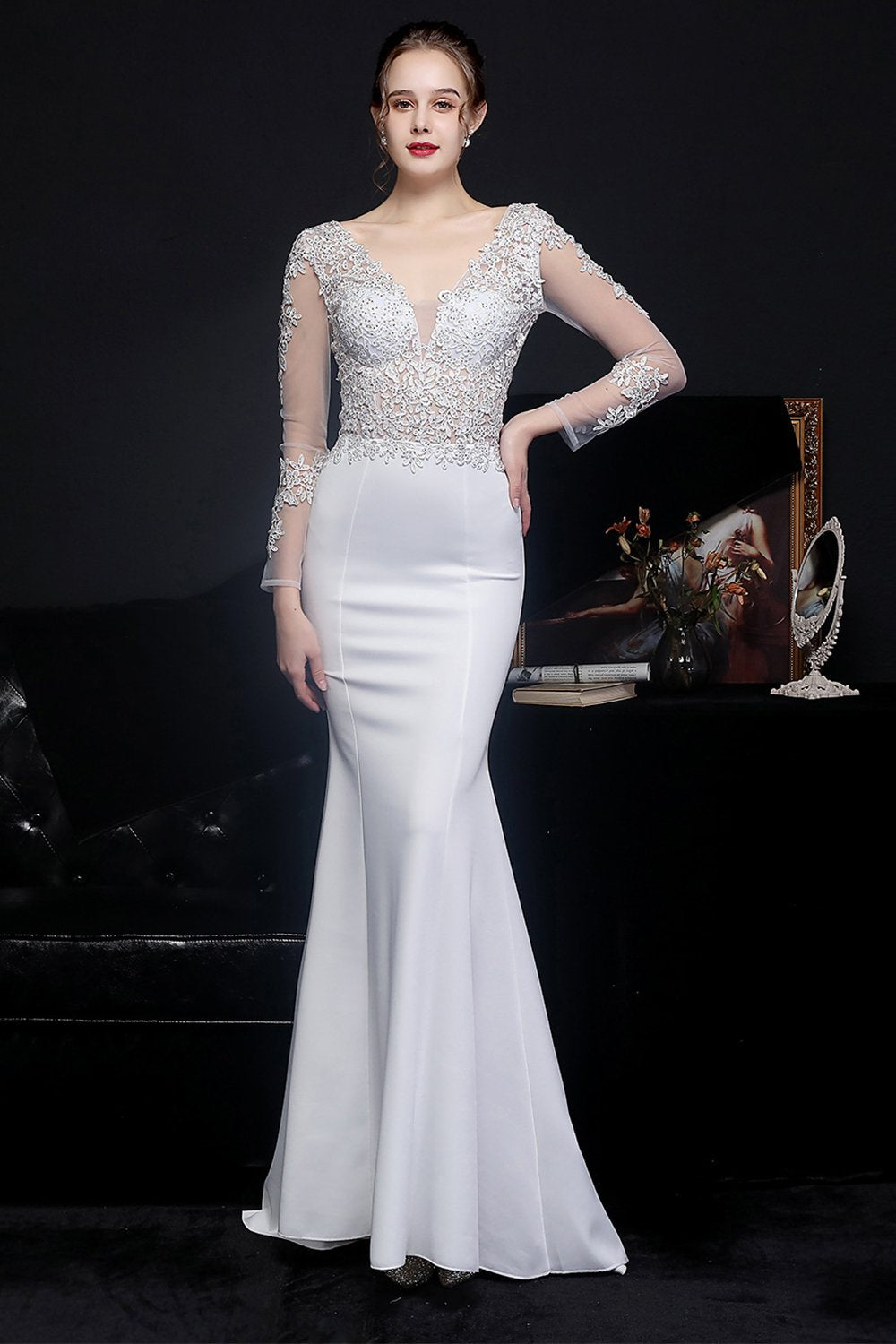 Robe blanche applique prom