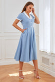 Robe swing bleue des années 1950 avec poches