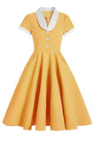 Robe swing bleue des années 1950 avec poches