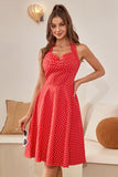 Halter Polka Dots Rouge Robe des années 50