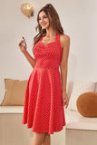 Halter Polka Dots Rouge Robe des années 50