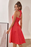 Halter Polka Dots Rouge Robe des années 50