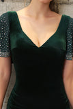 Robe de soirée en velours sirène vert foncé