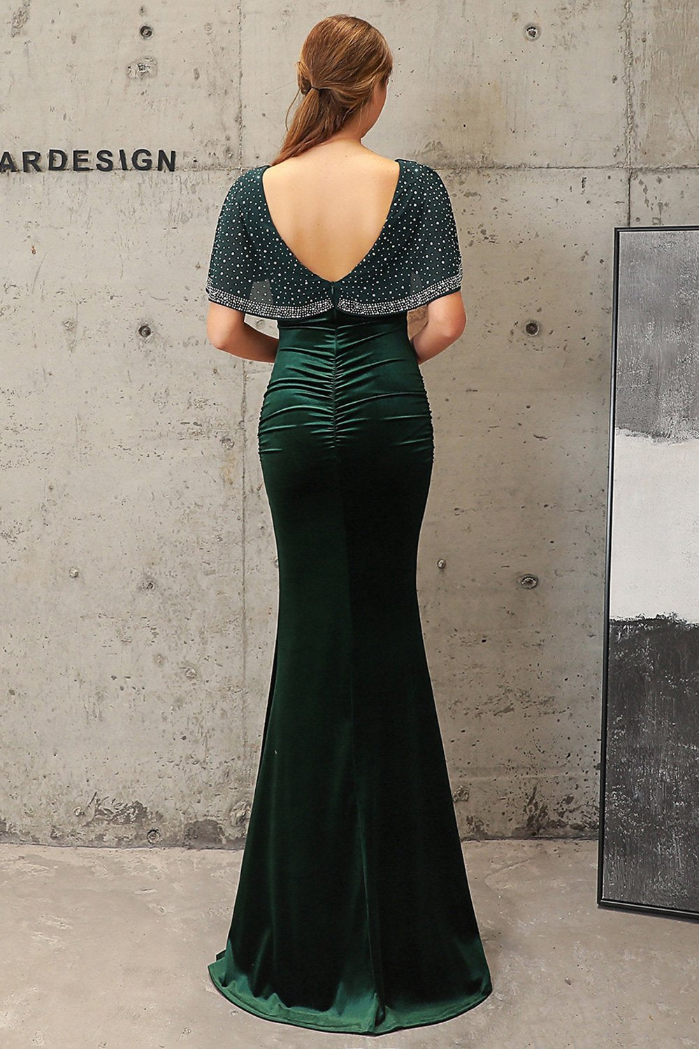 Robe de soirée en velours sirène vert foncé