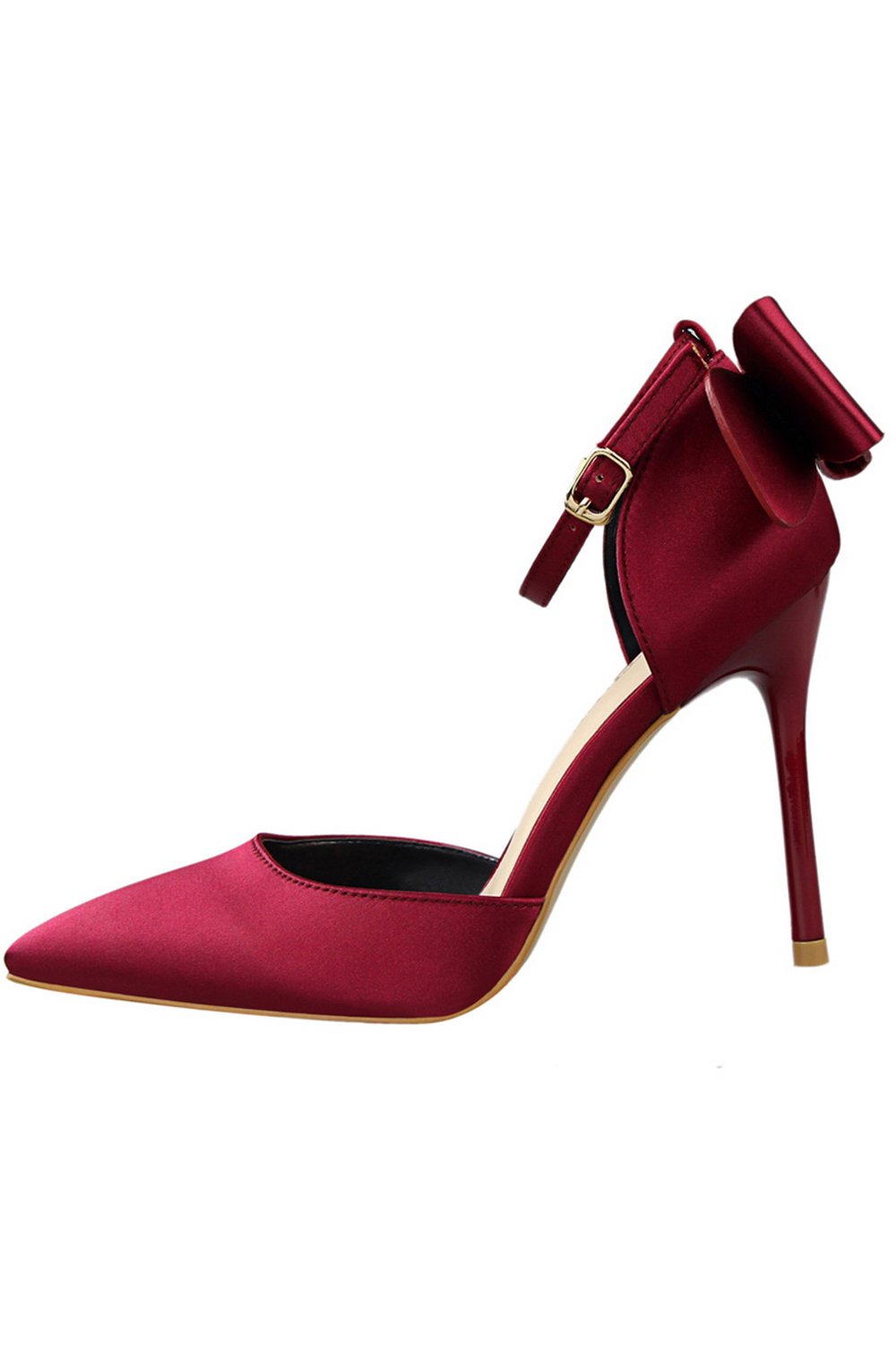 Talons de bal en satin de Bourgogne avec nœud papillon