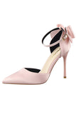 Talons de bal en satin de Bourgogne avec nœud papillon