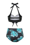 Noir Vert Feuilles Deux Pièces Bikini