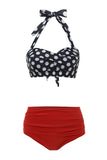 Noir Vert Feuilles Deux Pièces Bikini