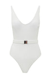 Maillot de bain une pièce blanc col en V