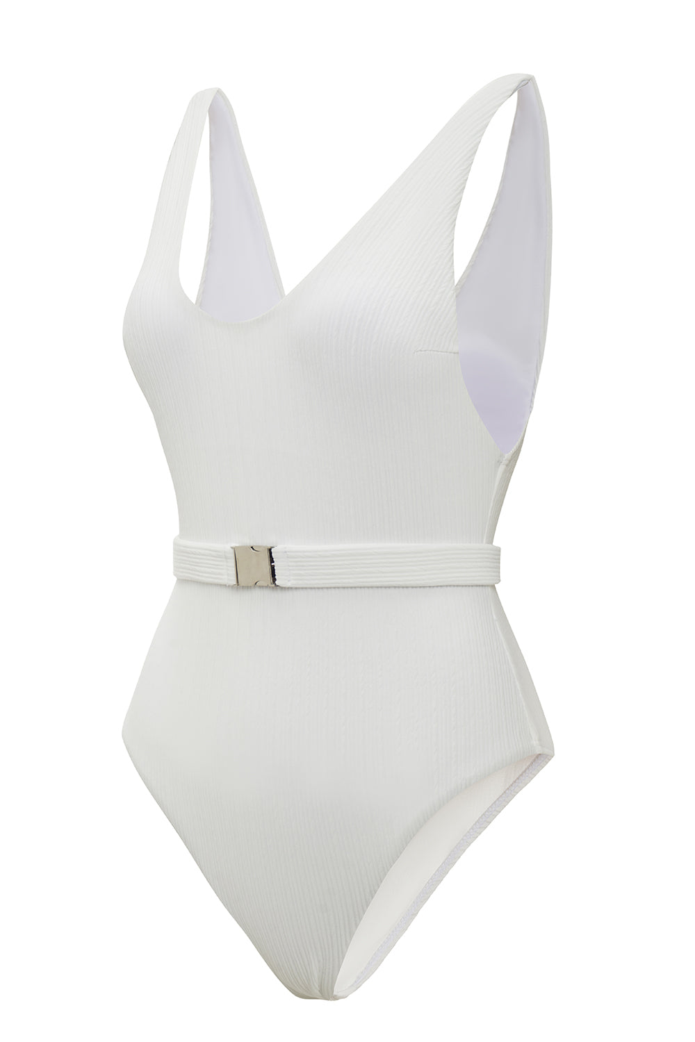 Maillot de bain une pièce blanc col en V