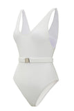 Maillot de bain une pièce blanc col en V
