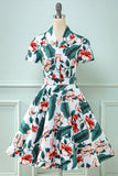 Rétro V Neck Leaf Imprimé Vintage Robe