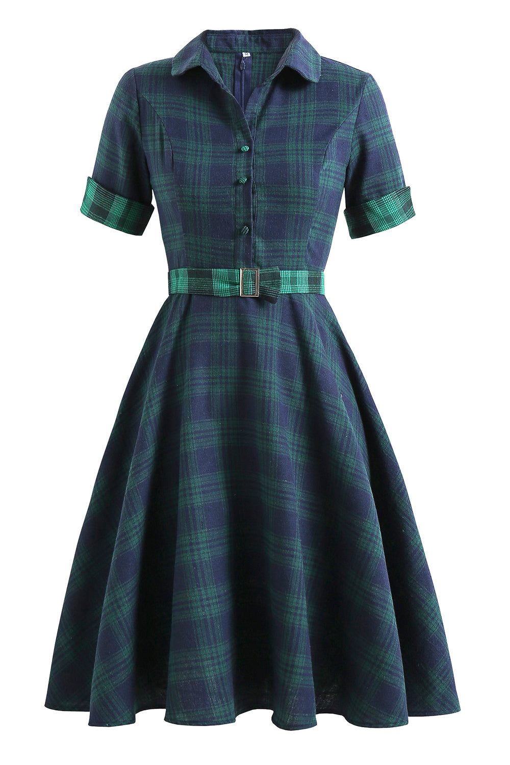 Robe à carreaux verts des années 1950