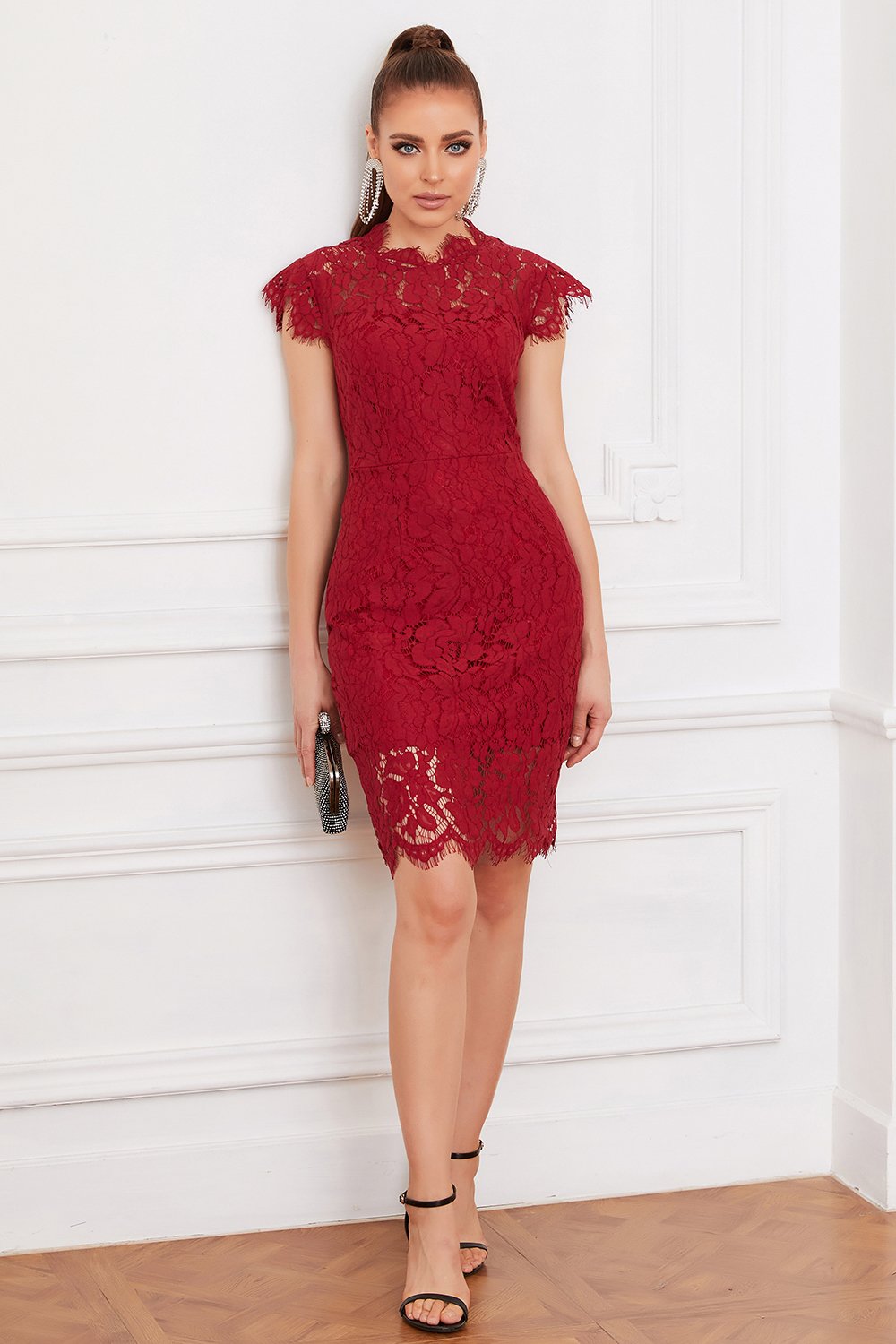 Robe en dentelle Bodycon rouge