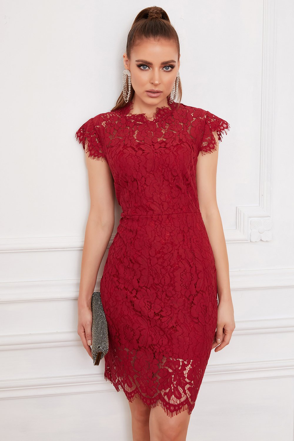 Robe en dentelle Bodycon rouge