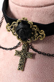 Choker de chaîne de croix d’Halloween noir