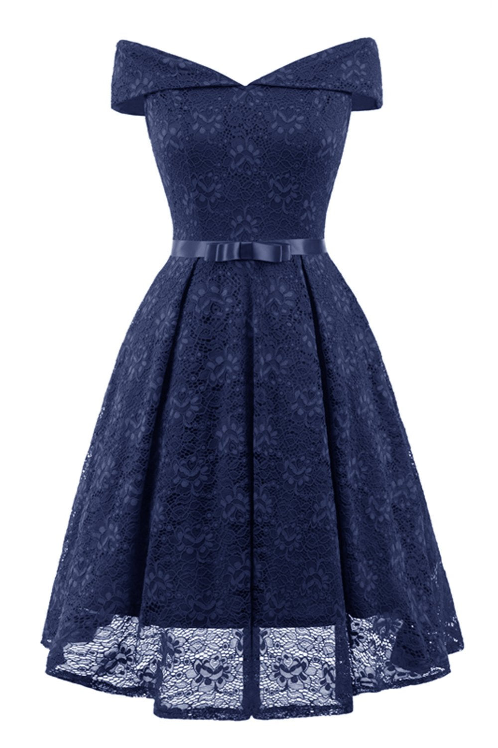 Blush Off the Shoulder Lace Dress avec Bowknot