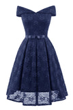Blush Off the Shoulder Lace Dress avec Bowknot