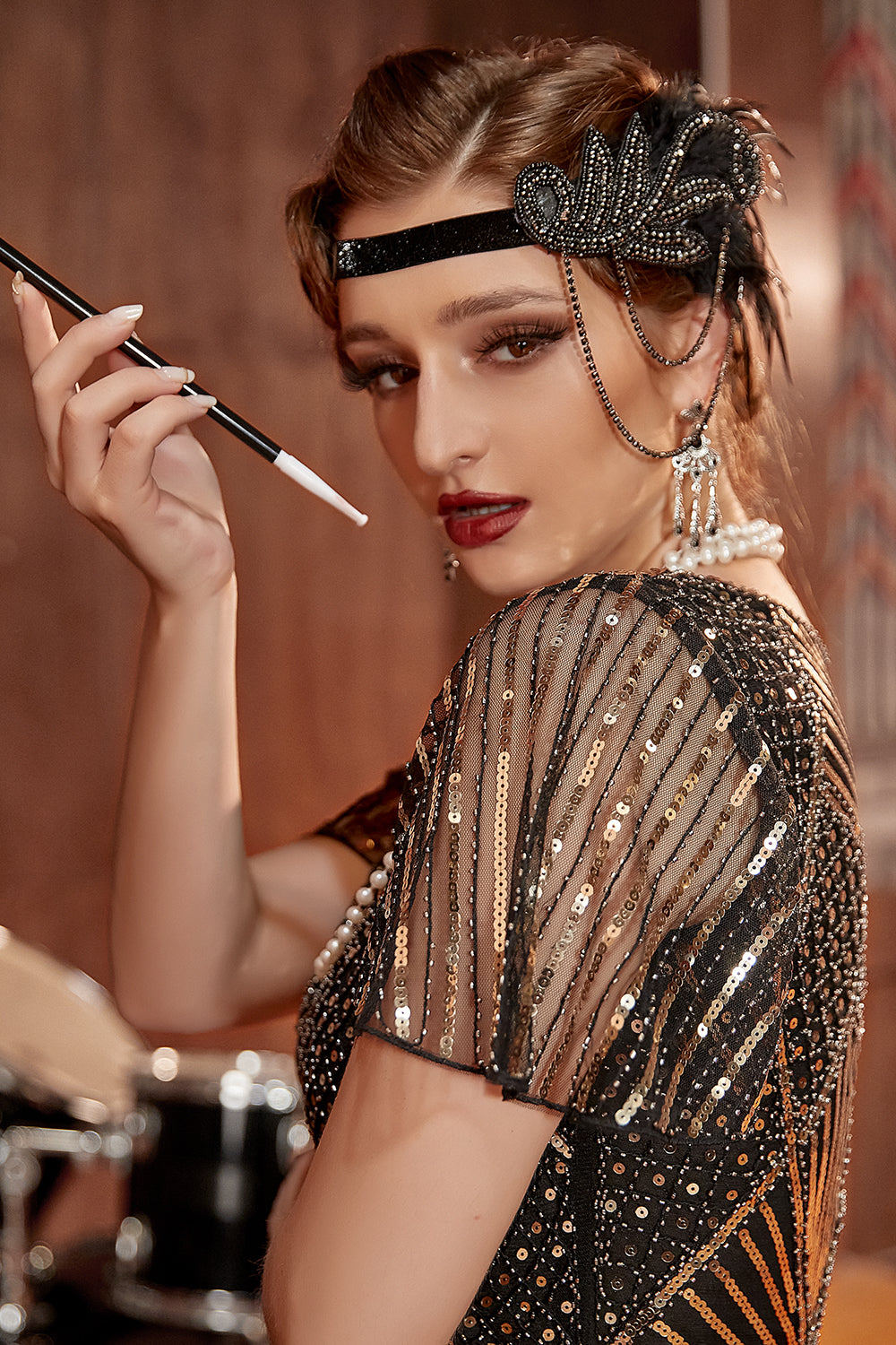 Ensemble d’accessoires flapper noir des années 1920