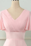 V Col Rose Robe de demoiselle d’honneur avec volants