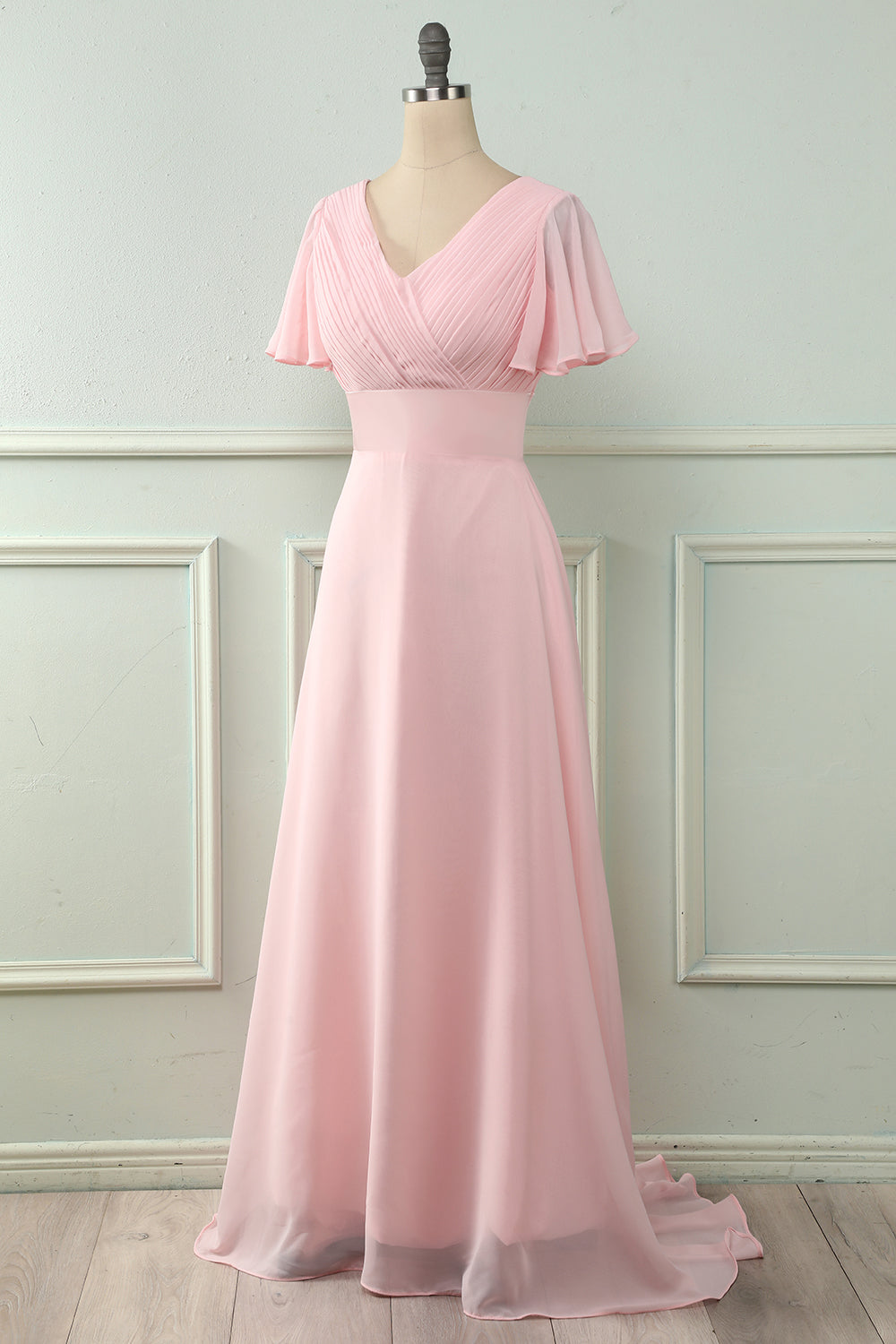 V Col Rose Robe de demoiselle d’honneur avec volants