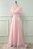 V Col Rose Robe de demoiselle d’honneur avec volants