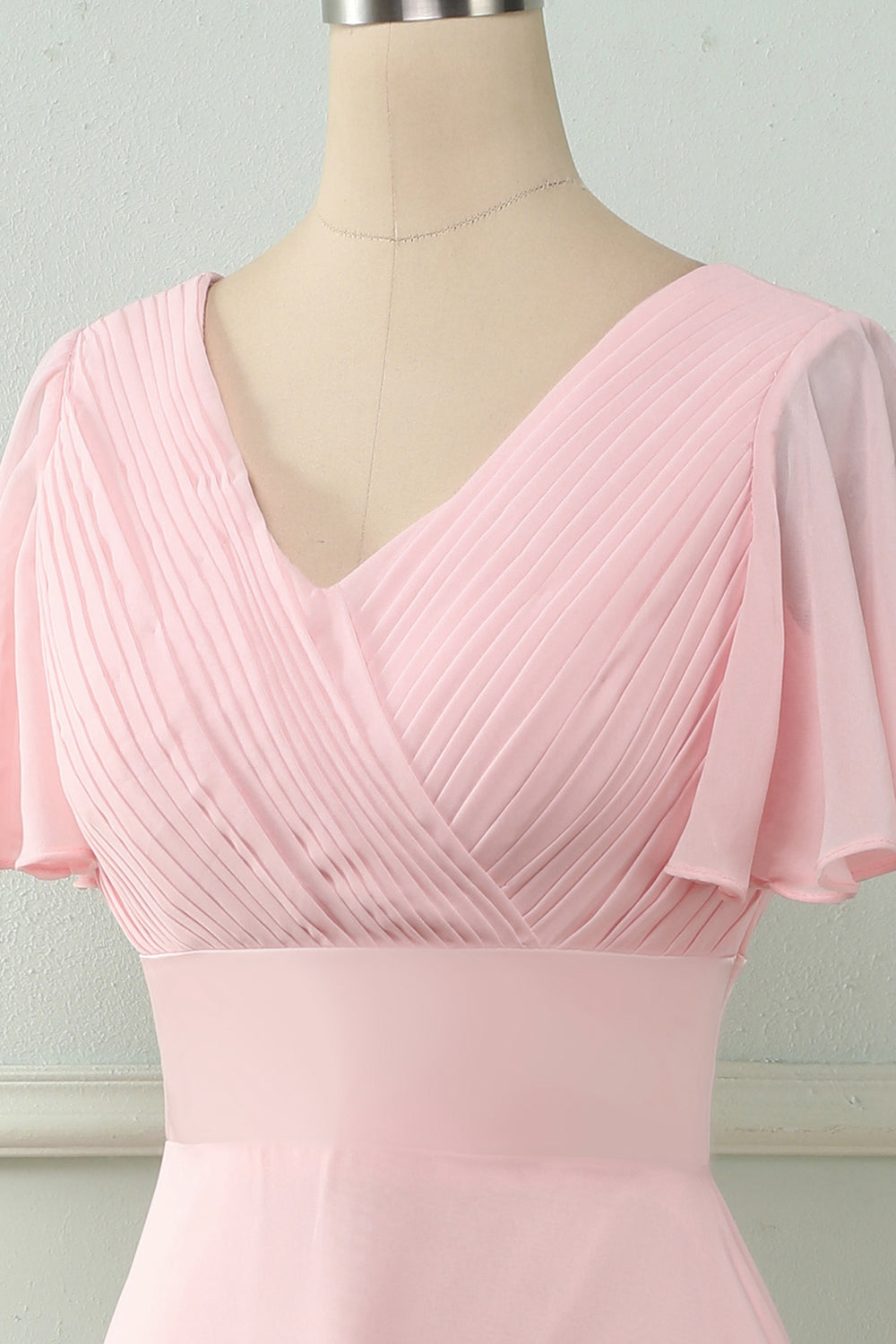 V Col Rose Robe de demoiselle d’honneur avec volants