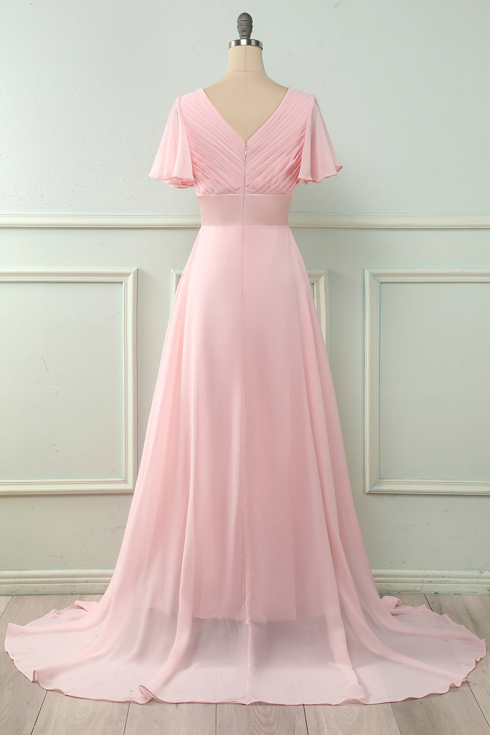 V Col Rose Robe de demoiselle d’honneur avec volants