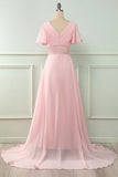 V Col Rose Robe de demoiselle d’honneur avec volants