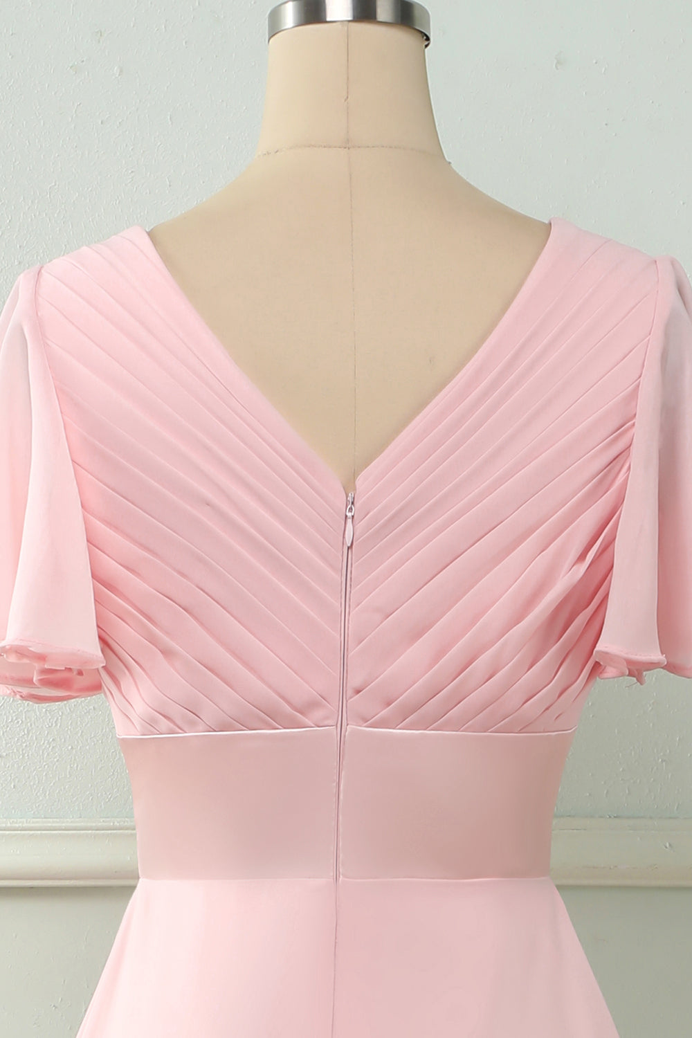 V Col Rose Robe de demoiselle d’honneur avec volants