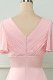 V Col Rose Robe de demoiselle d’honneur avec volants