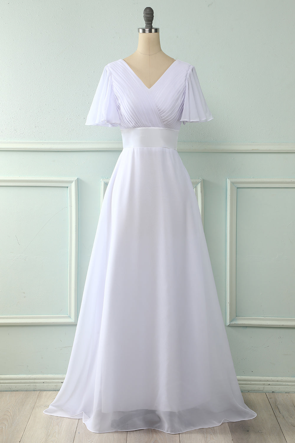 V Col Rose Robe de demoiselle d’honneur avec volants