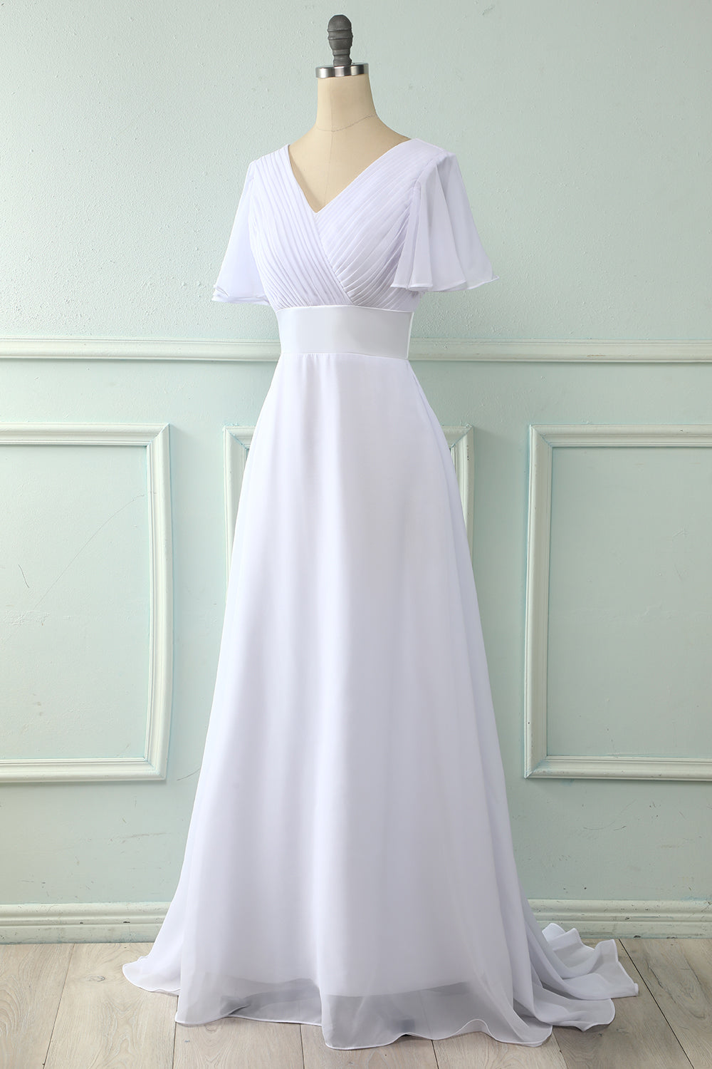 V Col Rose Robe de demoiselle d’honneur avec volants