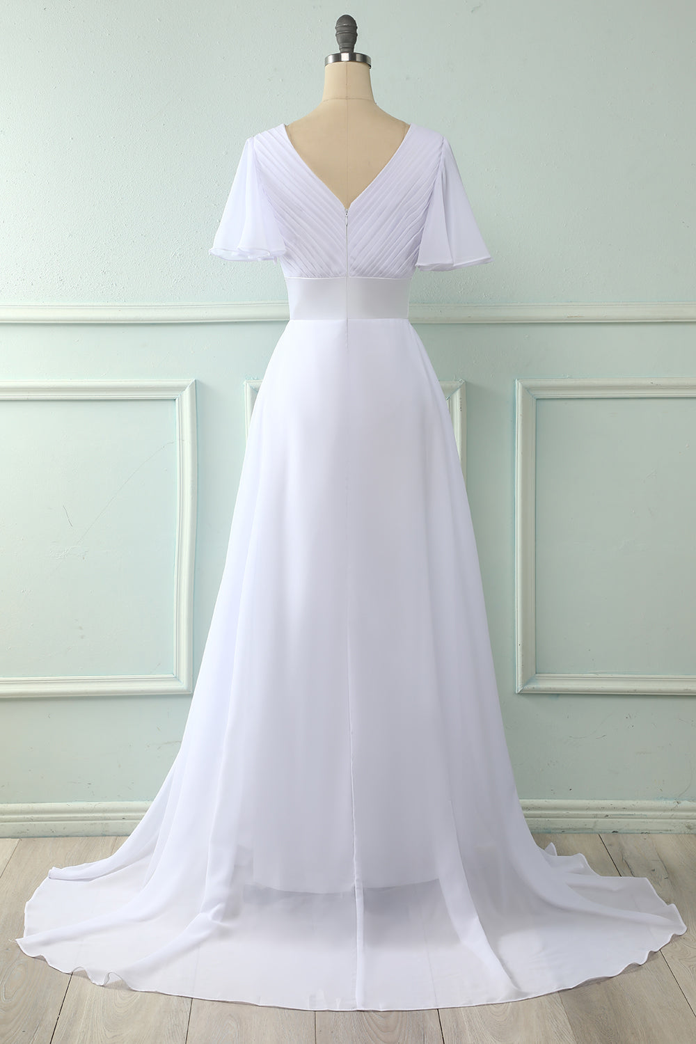 V Col Rose Robe de demoiselle d’honneur avec volants