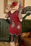 Noir Golden Sequins Gatsby Fringed Plus Taille 1920s Robe