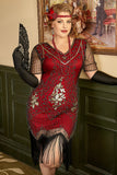 Noir Golden Sequins Gatsby Fringed Plus Taille 1920s Robe
