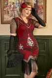 Noir Golden Sequins Gatsby Fringed Plus Taille 1920s Robe