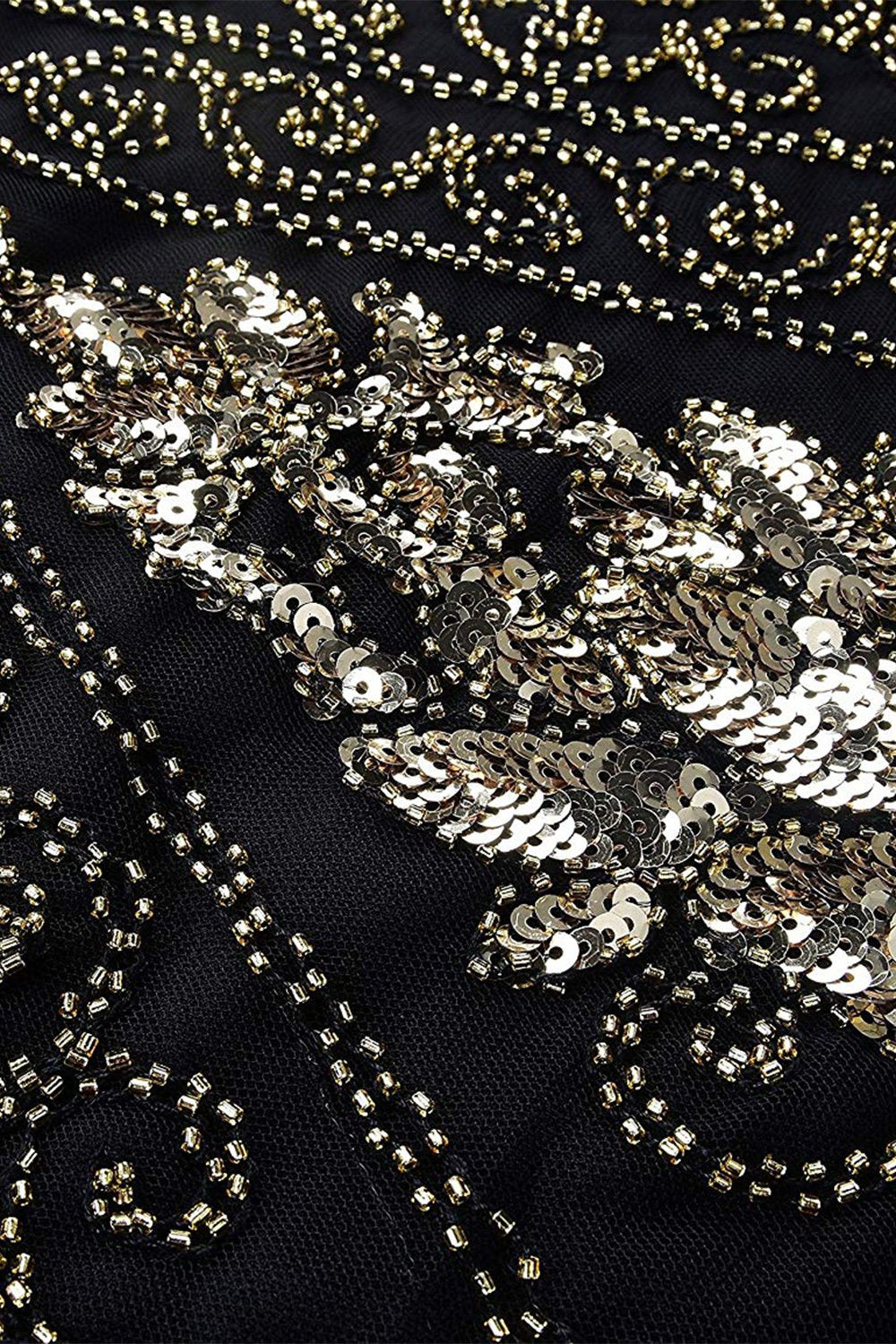 V Manche Noir 1920s Flapper Robe