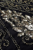 V Manche Noir 1920s Flapper Robe
