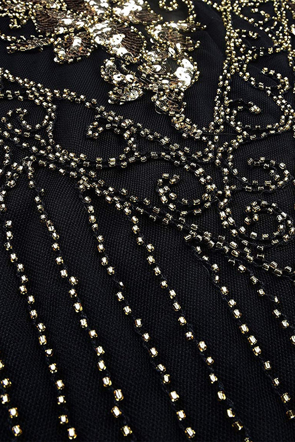V Manche Noir 1920s Flapper Robe